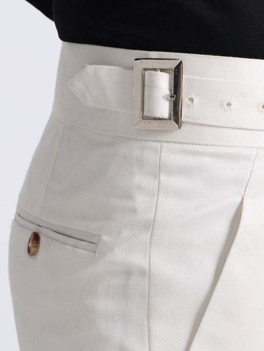 White Classic Buckle Gurkha Pant